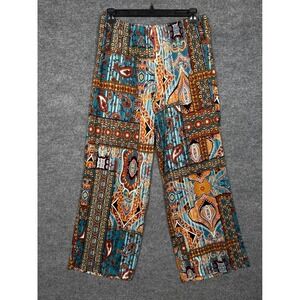 Melissa Paige Plus Size 1X Wide Leg Pants Blue Palazzo Paisley Floral  Stretch